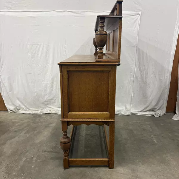 Antique Barley Twist Tiger Oak Buffet Sideboard Carved Detail Vintage Charm