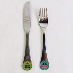 Set of 2 Children's Utensils Dansk DAS37 Stainless Fork Knife Boat House