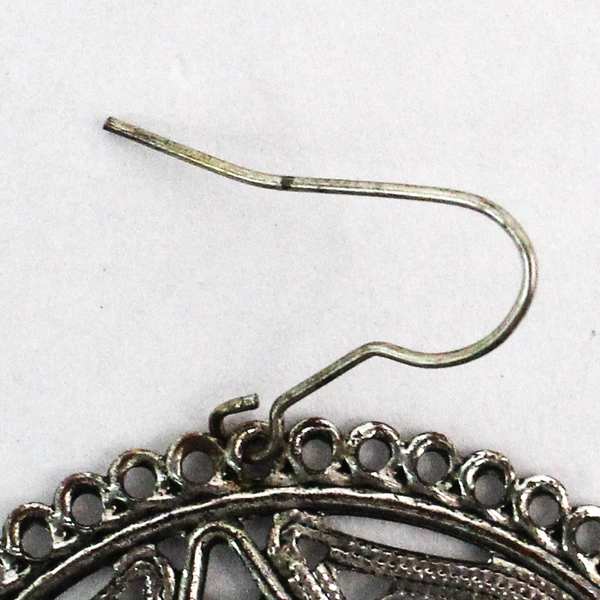 Silver-Toned Intricate Earrings with Faux Turquoise Beads, 2" Diameter