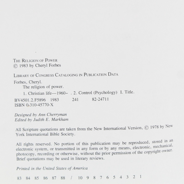 The Religion of Power Cheryl Forbes 1983 Hardcover Ex-Library Book