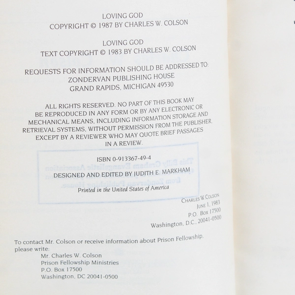 Loving God Charles Colson 1987 Paperback Christian Faith Book Ex Library