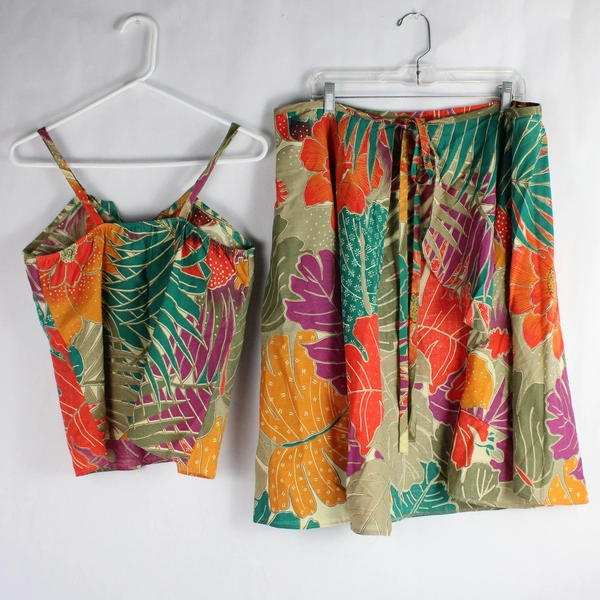 Women's Tropical Floral Matching Ruffle Tank and Tie/Wrap Skirt Size 12 