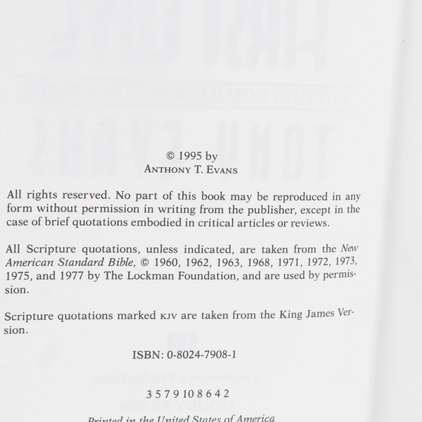 Returning to Your First Love: Putting God Back in First Place Tony Evans 1995 HC