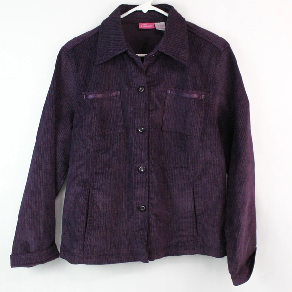 Pappagallo Violet Button-Up Jacket with Lace Pocket Detail, Women's M