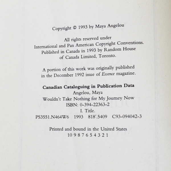 Maya Angelou Wouldn't Take Nothing for My Journey Now PB 1994 Random House