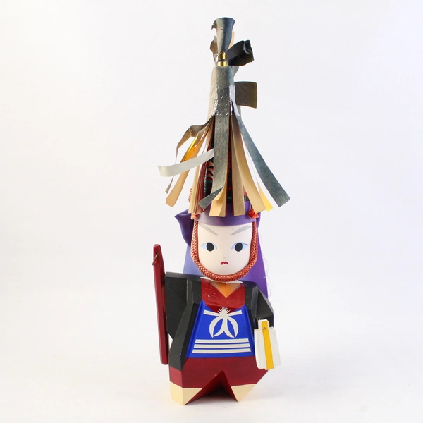 Japanese Hand Carved Wooden Doll With Headdress And Staff 15.5"