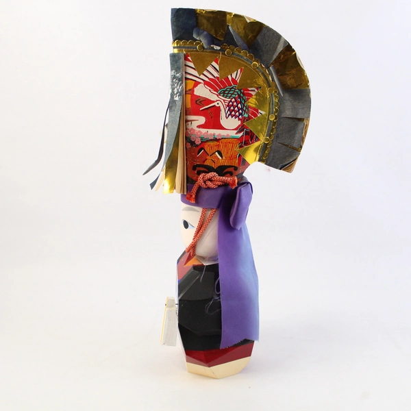 Japanese Hand Carved Wooden Doll With Headdress And Staff 15.5"