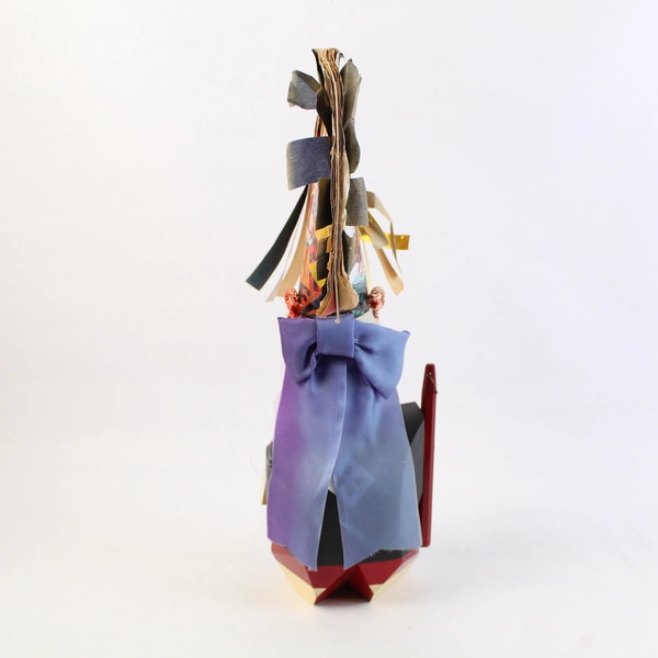 Japanese Hand Carved Wooden Doll With Headdress And Staff 15.5"