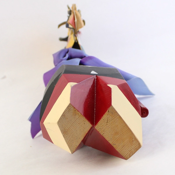 Japanese Hand Carved Wooden Doll With Headdress And Staff 15.5"