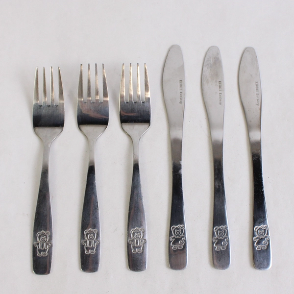Lot of 6 Children's Utensils Kiddie Kutlery Stainless Fork Knife Bear
