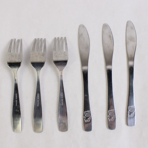 Lot of 6 Children's Utensils Kiddie Kutlery Stainless Fork Knife Bear