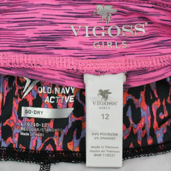 Lot of 2 Girl's Athletic Leggings Pink Patterns Old Navy Size L Vigoss Size 12 