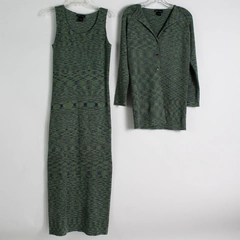2 PC Bashara Lesser Green and Blue Knit Cardigan and Dress Women's Small