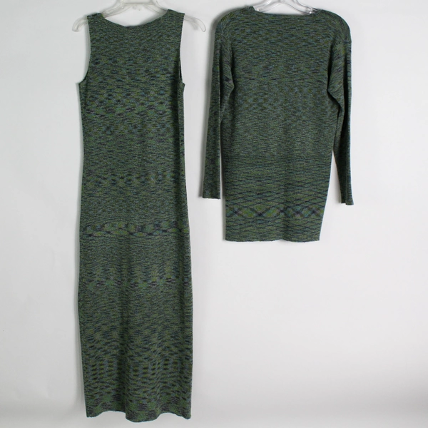2 PC Bashara Lesser Green and Blue Knit Cardigan and Dress Women's Small