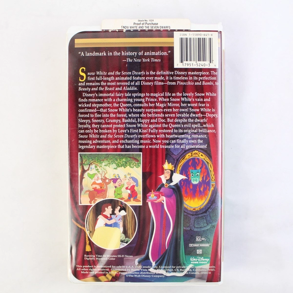 Walt Disney's Masterpiece Collection VHS Tape Snow White And The Seven Dwarfs