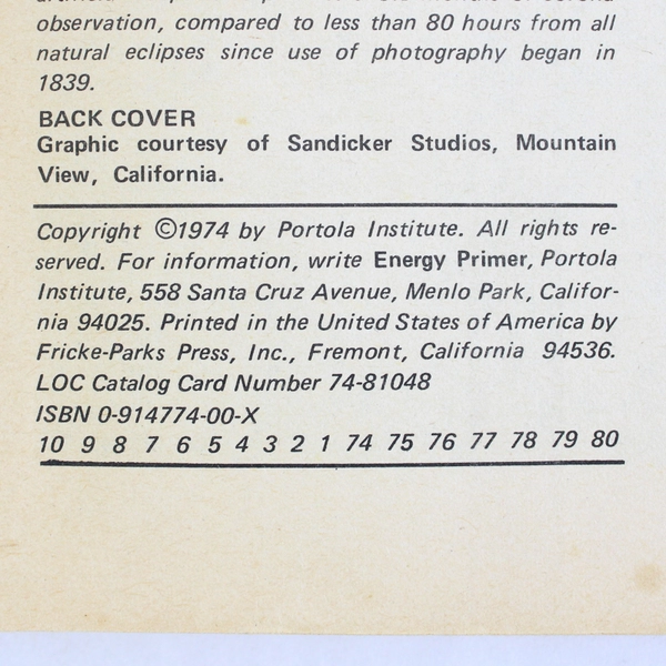 Vintage 1974 Energy Primer From Portola Institute Paperback