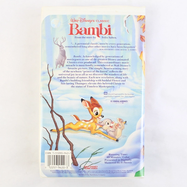 Walt Disney's Classic Bambi VHS Tape Original Release Date 1942