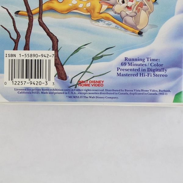 Walt Disney's Classic Bambi VHS Tape Original Release Date 1942