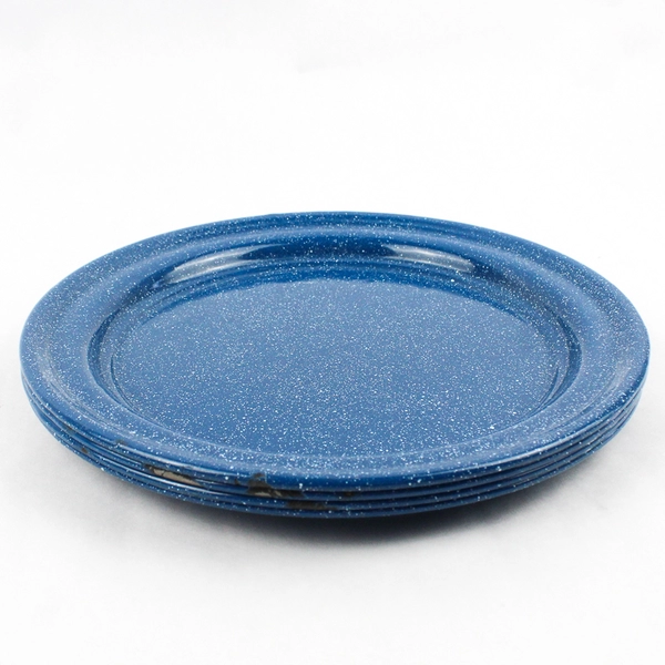 Set of 4 Blue Enamelware Plates With White Speckles Camping Picnics