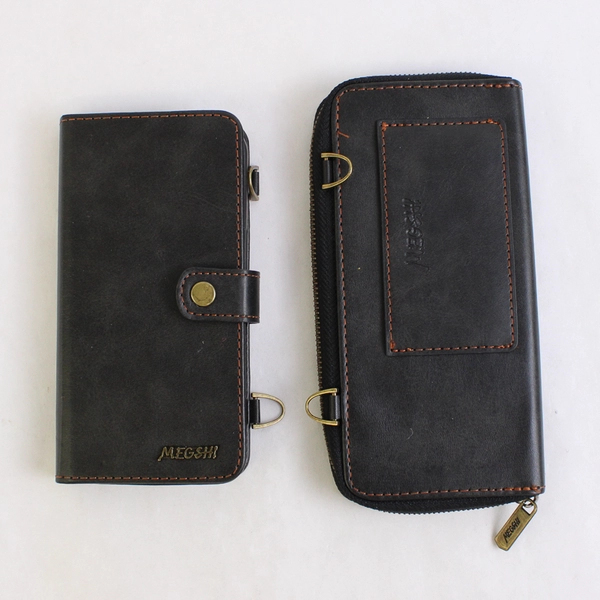Megshi 2 In 1 Wallet Phone Case for iPhone 15 Black PU Leather NO STRAP