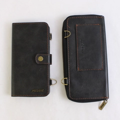 Megshi 2 In 1 Wallet Phone Case for iPhone 15 Black PU Leather NO STRAP