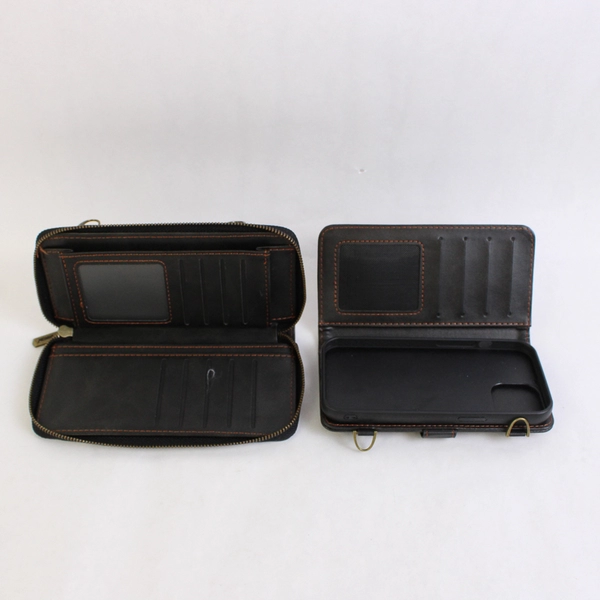 Megshi 2 In 1 Wallet Phone Case for iPhone 15 Black PU Leather NO STRAP