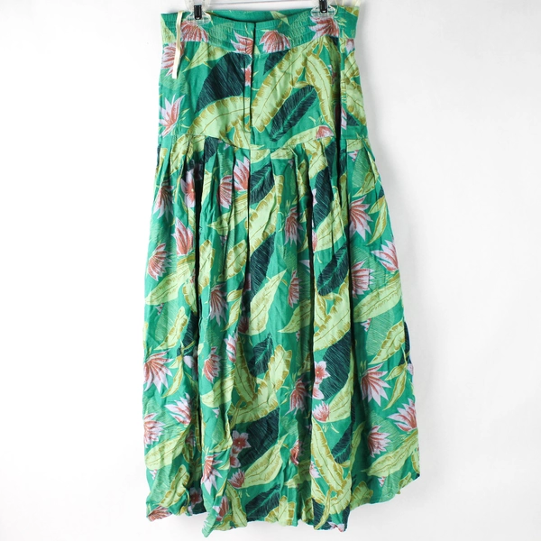 Vintage Faith Green Tropical-Themed Midi Skit Women's Size Small