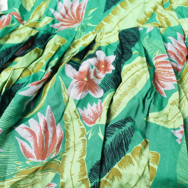 Vintage Faith Green Tropical-Themed Midi Skit Women's Size Small
