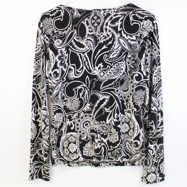 PerSeption Concept Women's Black White Paisley Pattern Blouse Size M