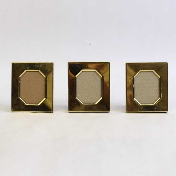 Set of 3 Miniature Octagonal Gold Toned Metal Easel Back Tabletop Frames