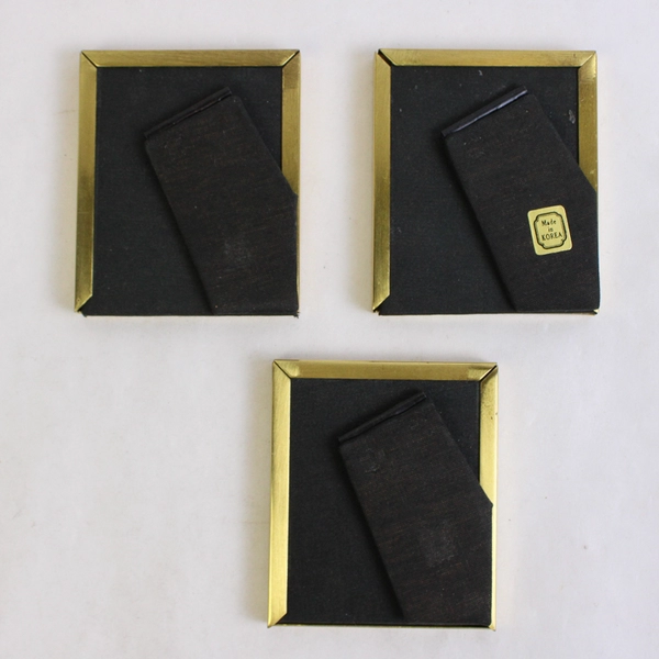 Set of 3 Miniature Octagonal Gold Toned Metal Easel Back Tabletop Frames