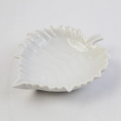 Limoges White Leaf Motif Trinket Dish Ceramic Japanese Made 4.5" x 4"