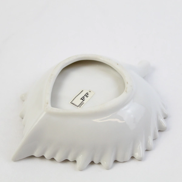 Limoges White Leaf Motif Trinket Dish Ceramic Japanese Made 4.5" x 4"