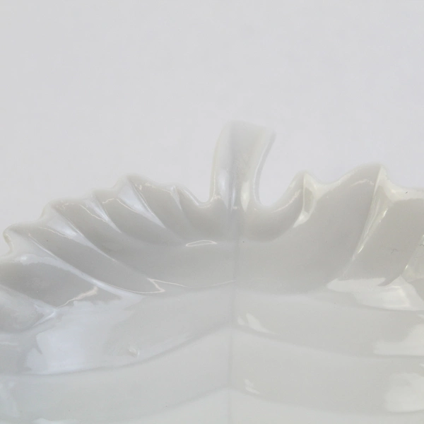 Limoges White Leaf Motif Trinket Dish Ceramic Japanese Made 4.5" x 4"