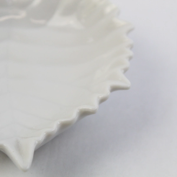 Limoges White Leaf Motif Trinket Dish Ceramic Japanese Made 4.5" x 4"