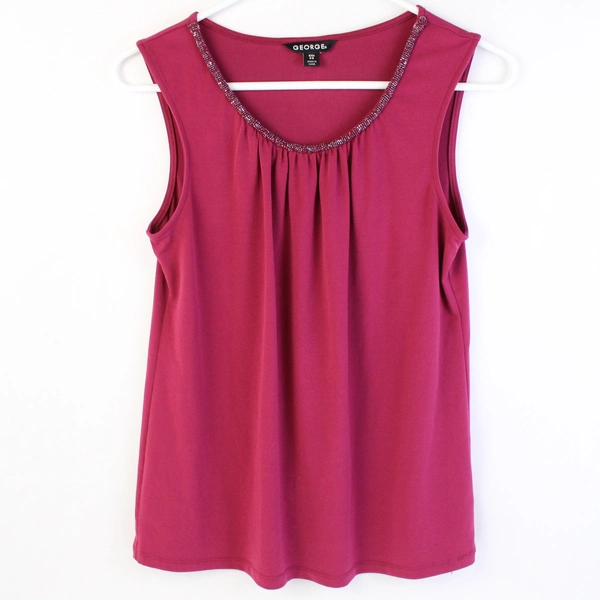 George Burgundy Colored Blouse Tank Top Women's Size S (4-6) Beaded Neckline