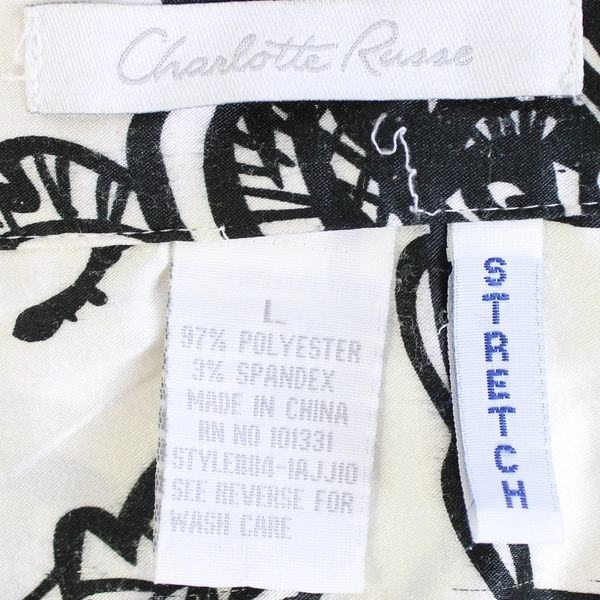Charlotte Russe Stretch Black and White Floral Patterned Top Women's Size Large