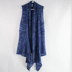 Great Northwest Indigo Blue Knit Sleeveless Cardigan Size L Asymmetrical Hem