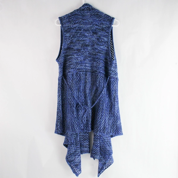 Great Northwest Indigo Blue Knit Sleeveless Cardigan Size L Asymmetrical Hem