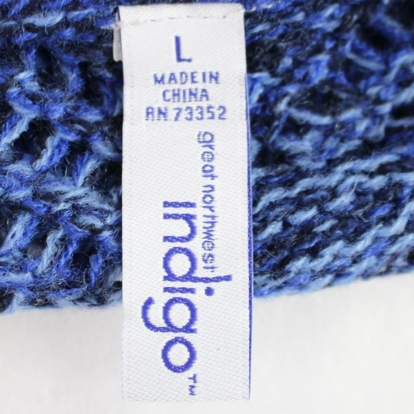 Great Northwest Indigo Blue Knit Sleeveless Cardigan Size L Asymmetrical Hem