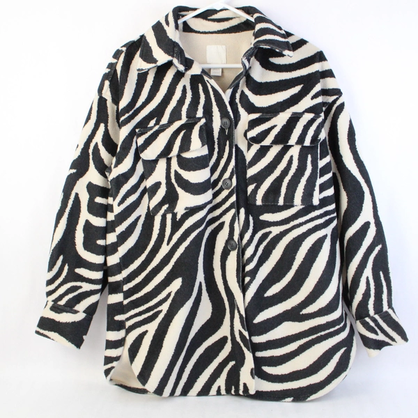 H&M Women's Button Up Black White Animal Print Jacket Size Small