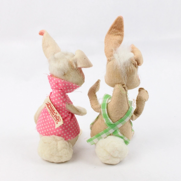 Lot of 2 Annalee Mobilitee Brown And White Easter Rabbits Dated 1971