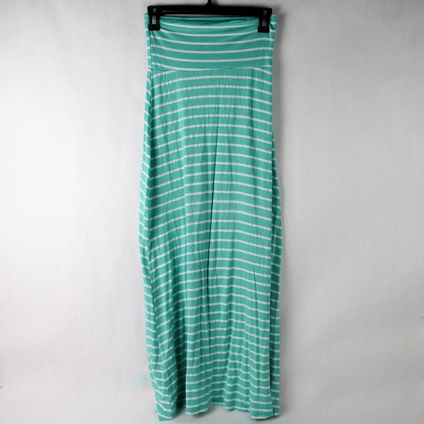 Promesa Seafoam Green and White Striped Fold-Over Waist Maxi Skirt Women's Small
