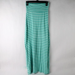 Promesa Seafoam Green and White Striped Fold-Over Waist Maxi Skirt Women's Small
