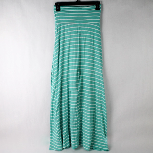 Promesa Seafoam Green and White Striped Fold-Over Waist Maxi Skirt Women's Small