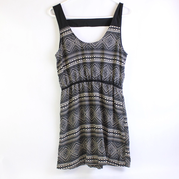 Lucy Love Short Black and Beige Tribal Print Dress Women's Medium