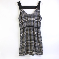 Lucy Love Short Black and Beige Tribal Print Dress Women's Medium