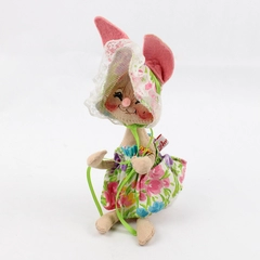 1991 Annalee Mobilitee Brown Girl Easter Rabbit With Floral Dress And Bonnet