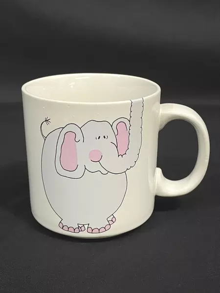Cute Grey Elephant Porcelain Coffee Mug with Peanuts Handle Pre-Owned