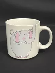 Cute Grey Elephant Porcelain Coffee Mug with Peanuts Handle Pre-Owned